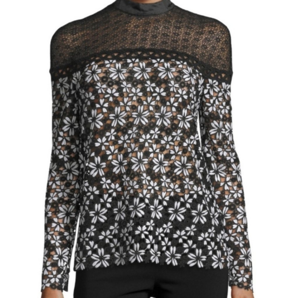 Self Portrait Black And White Antoinette Lace Top, Us 2